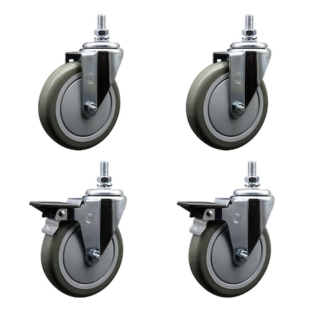 Service Caster 5 Inch Gray Polyurethane 10 MM Threaded Stem Caster Set 2 Brakes SCC SCC-TS20S514-PPUB-M1015-2-PLB-2